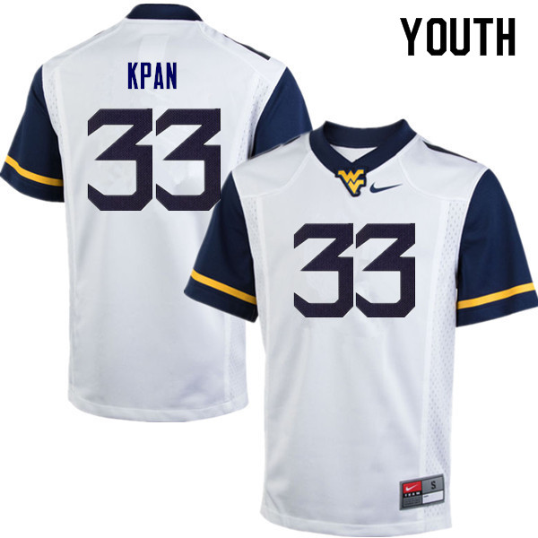 NCAA Youth T.J. Kpan West Virginia Mountaineers White #33 Nike Stitched Football College Authentic Jersey PR23W64DC